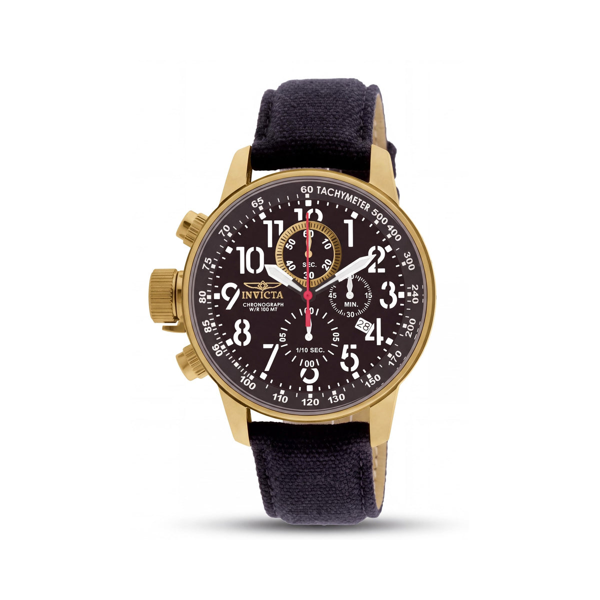 Invicta Force 1515 Unisex Chronograph 18k Gold-Tone Stainless Steel Black Canvas Leather Watch 45mm, Photo 1