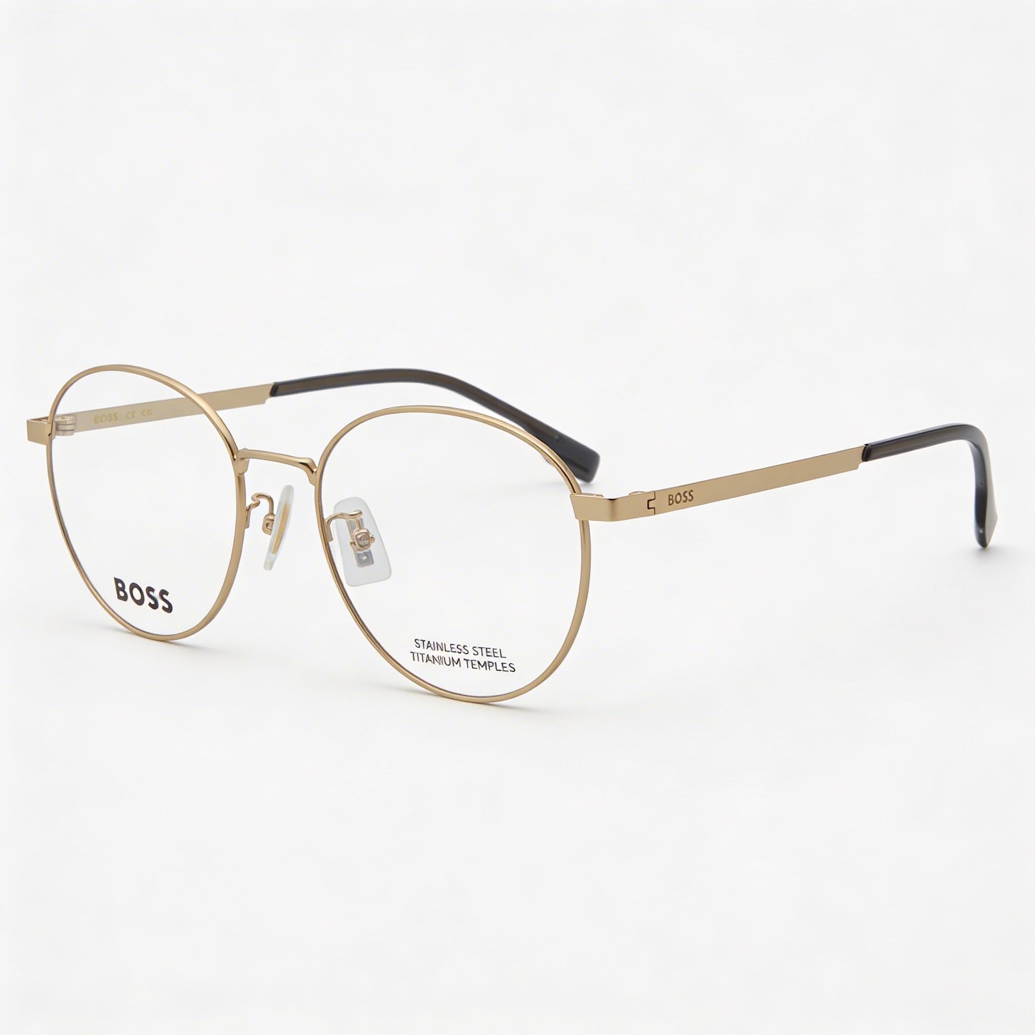 BOSS 1475/F Unisex Matte Gold Alloy Steel 52mm Clear Demo Lenses Prescription Ready, Photo 1