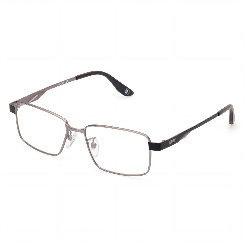 Gafas BMW rectangulares para mujer con montura metálica en rutenio claro mate y lentes de material compuesto de 150-17-35 mm