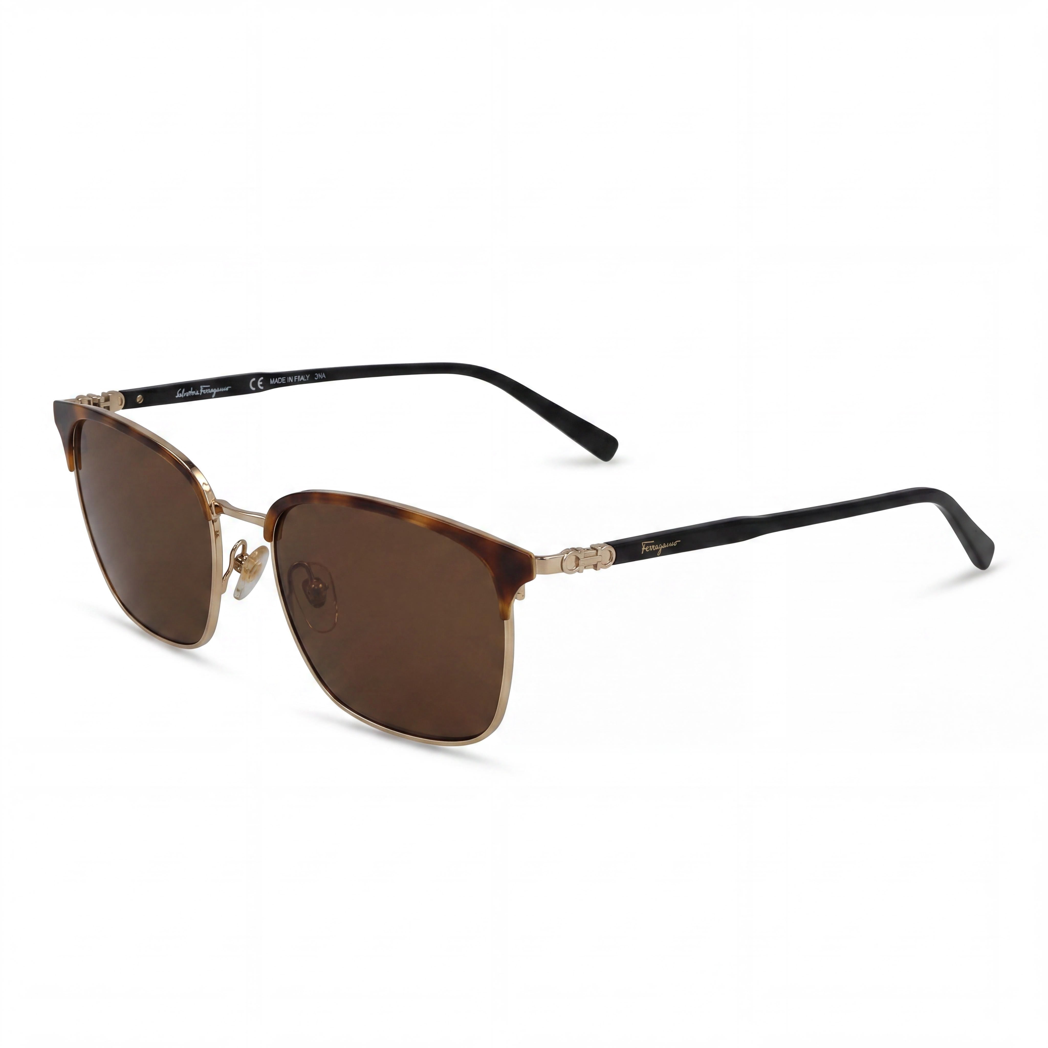 Gafas de sol metálicas Salvatore Ferragamo para mujer, Havanna, oro brillante, montura marrón, lentes con destello dorado y marrón de 54 mm, protección UV, Photo 1