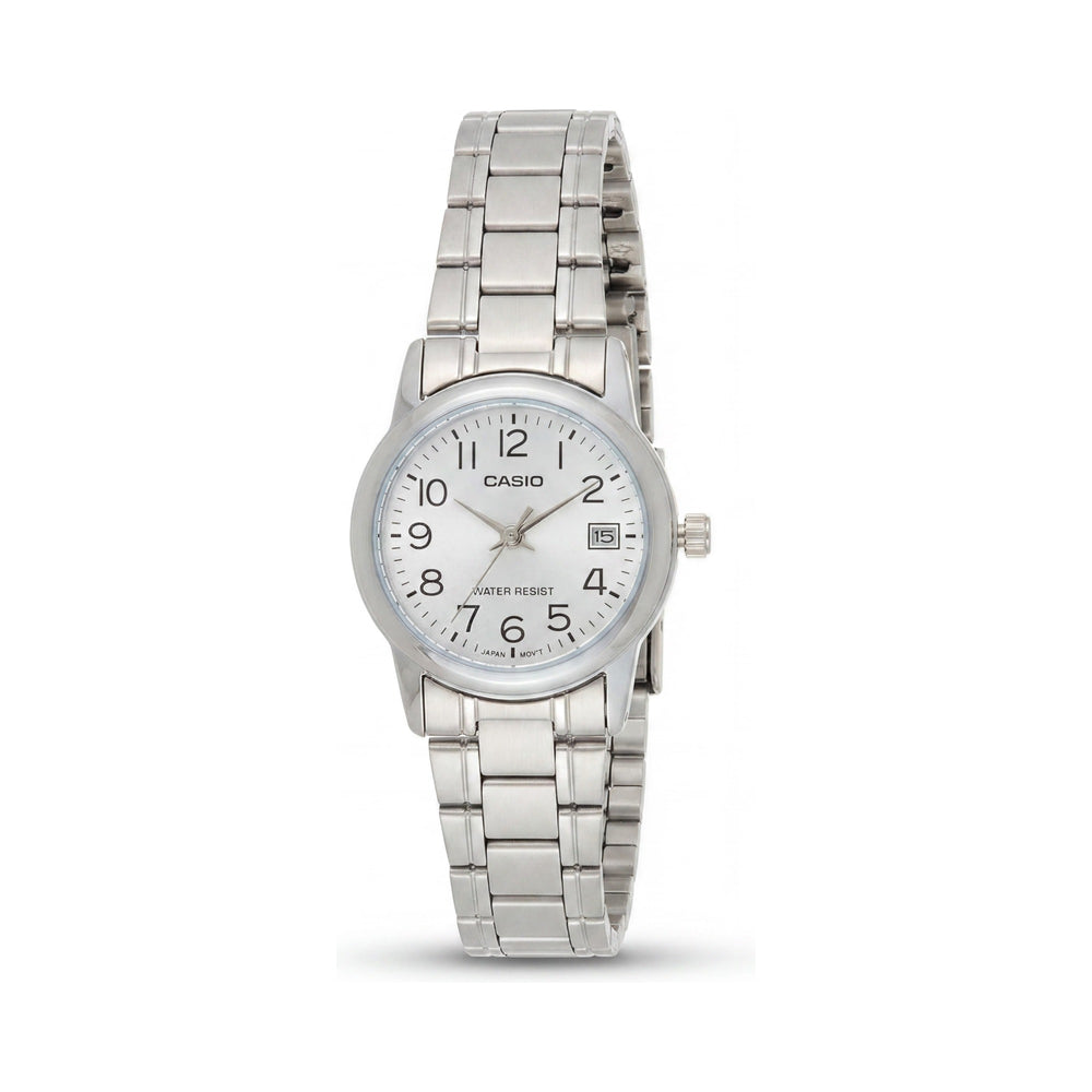 Casio Women's Quartz Movement Silver Black White Stainless Steel Watch with Glow In The Dark, 31x25mm Case