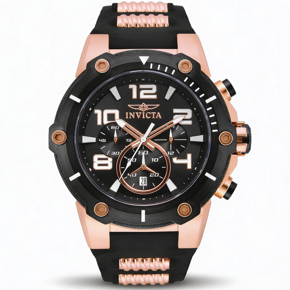 Invicta Speedway Men's Black & Rose Gold Stainless Steel Chronograph Watch with Black Polyurethane Strap, 51mm