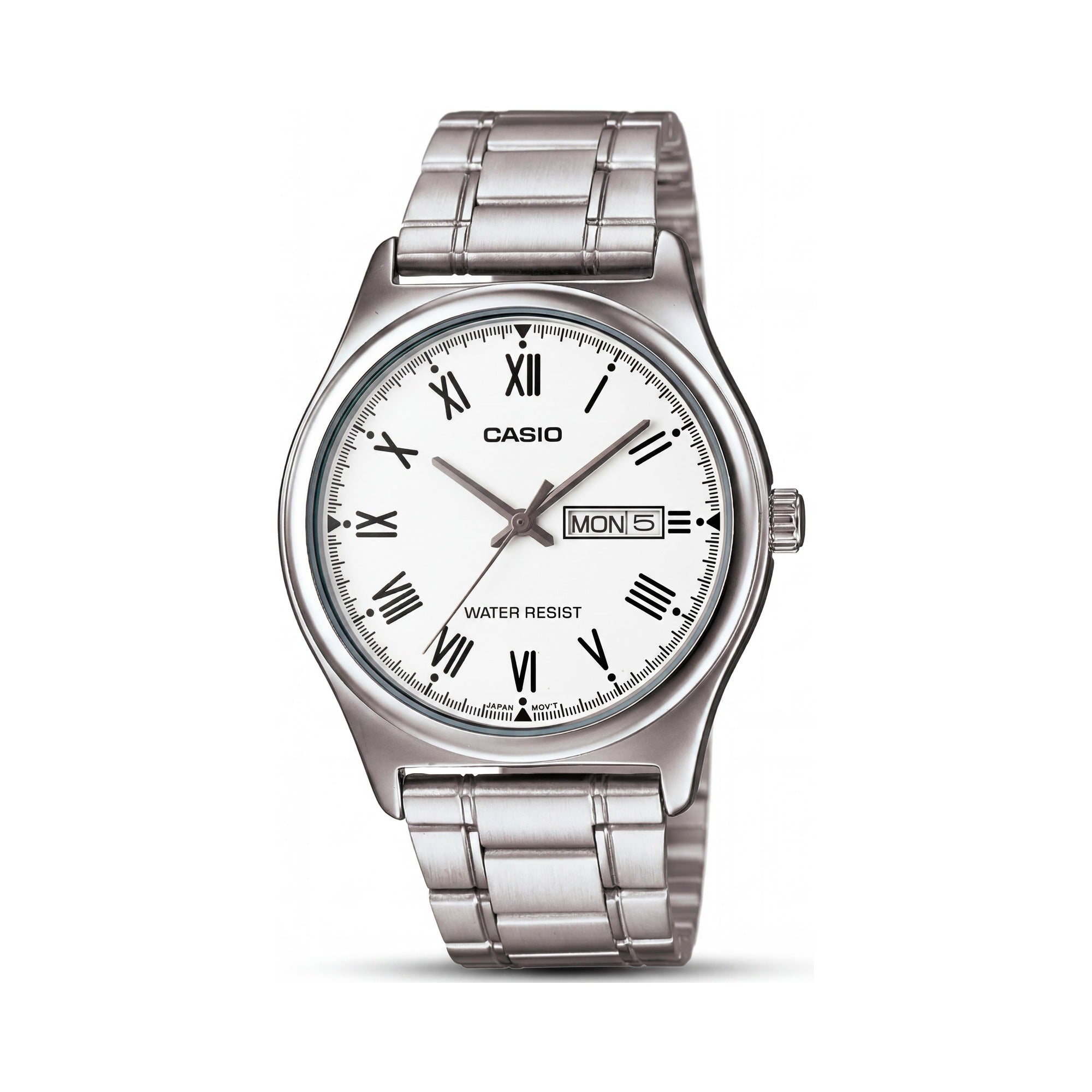 Casio MTP-V006D-7BUDF Minimalist Men's Analog Quartz Stainless Steel Silver White 38mm Water Resistant Watch, Photo 1