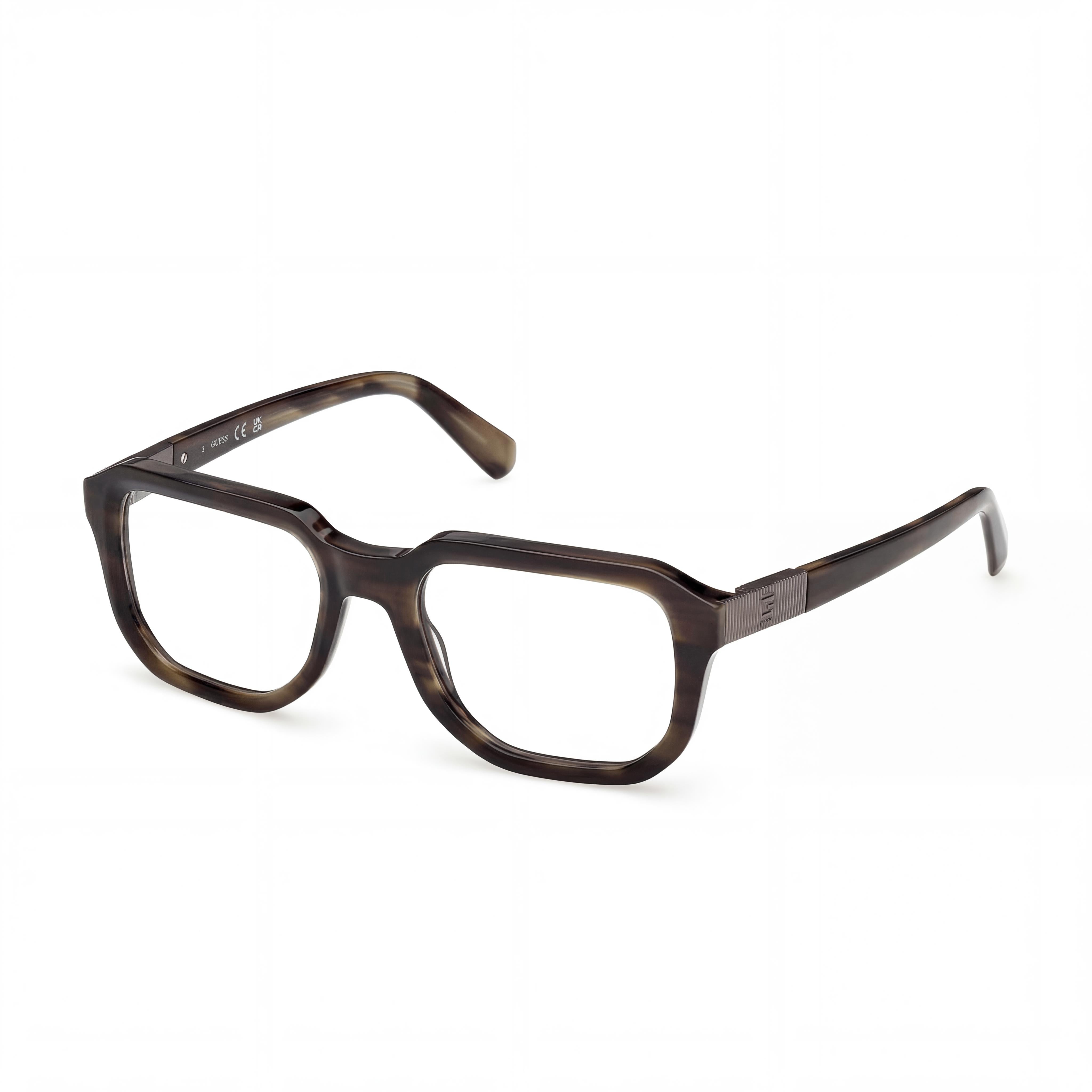 Guess Gu50332 Men’s Dark Green Horn Plastic Frame Eyewear with Transparent Non- Polycarbonate Lenses 52-19-140mm, Photo 1
