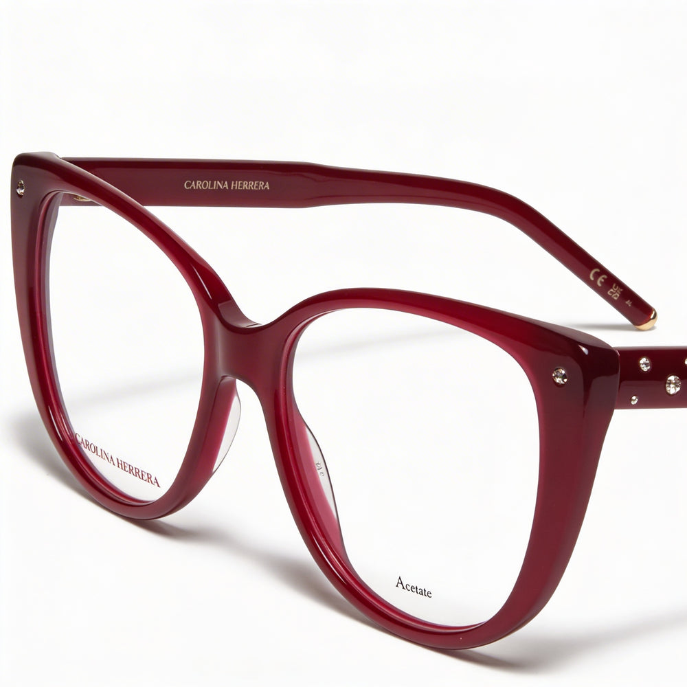 Carolina Herrera Her 0150 Gafas Modernas de Acetato Borgoña para Mujer 53-16-145mm, Lentes Transparentes de Demostración, Listas para Receta
