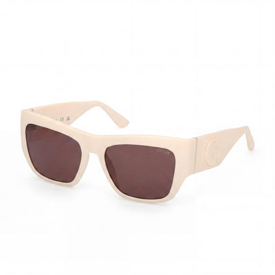 Gafas de sol Guess Gu00252 para mujer, montura de plástico color marfil brillante, lentes moradas con protección 100 % UVA y UVB, 54 mm