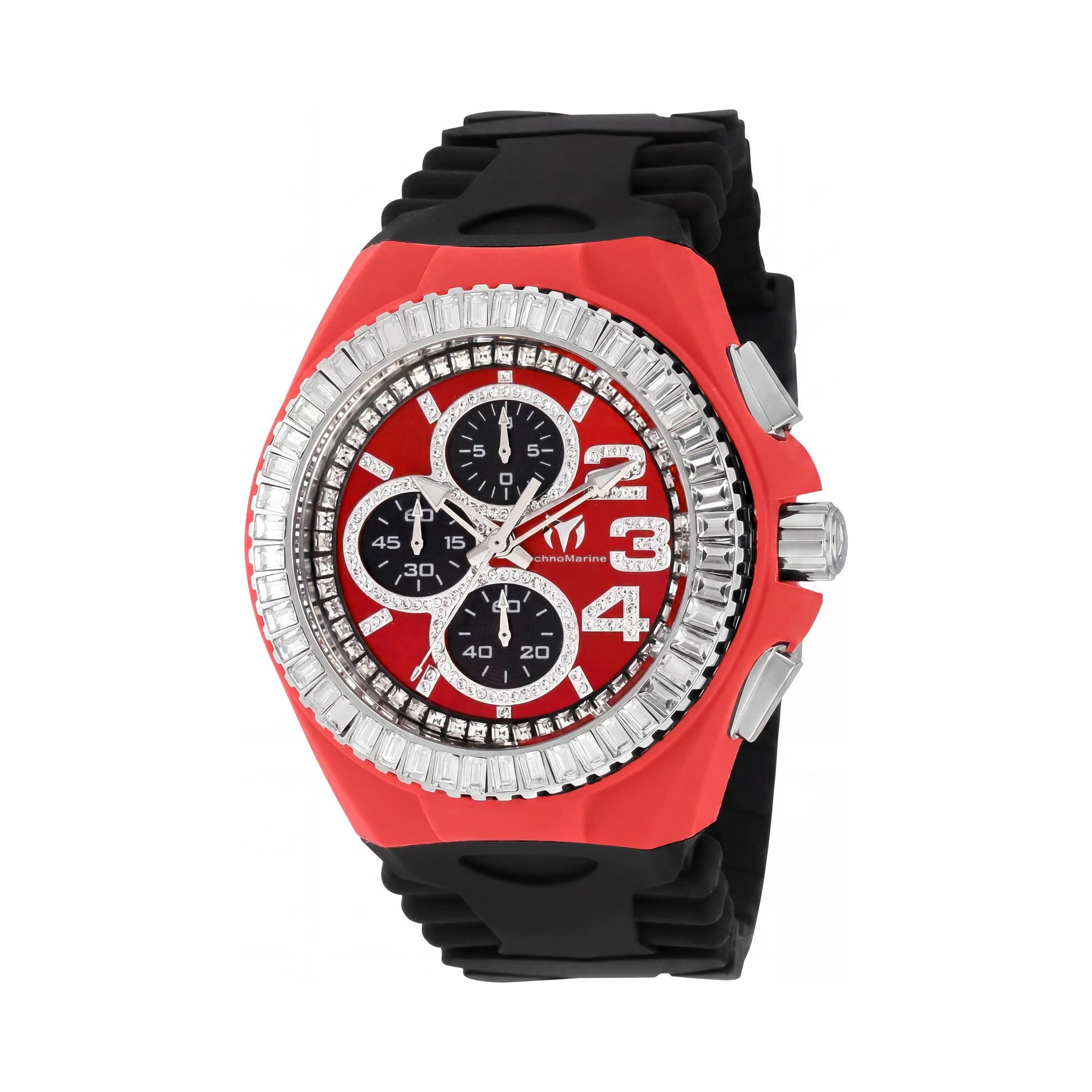 Technomarine TM-121185 Modern Men's Black Silicone 45mm Red Dial 200M Water Resistant Glow In The Dark Watch, Photo 1