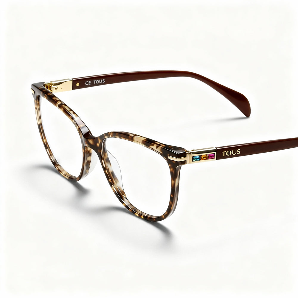 TOUS Classic Women's Acetate Full-Rim Eyeglasses Transparent Brown Havana Size 53-16-135