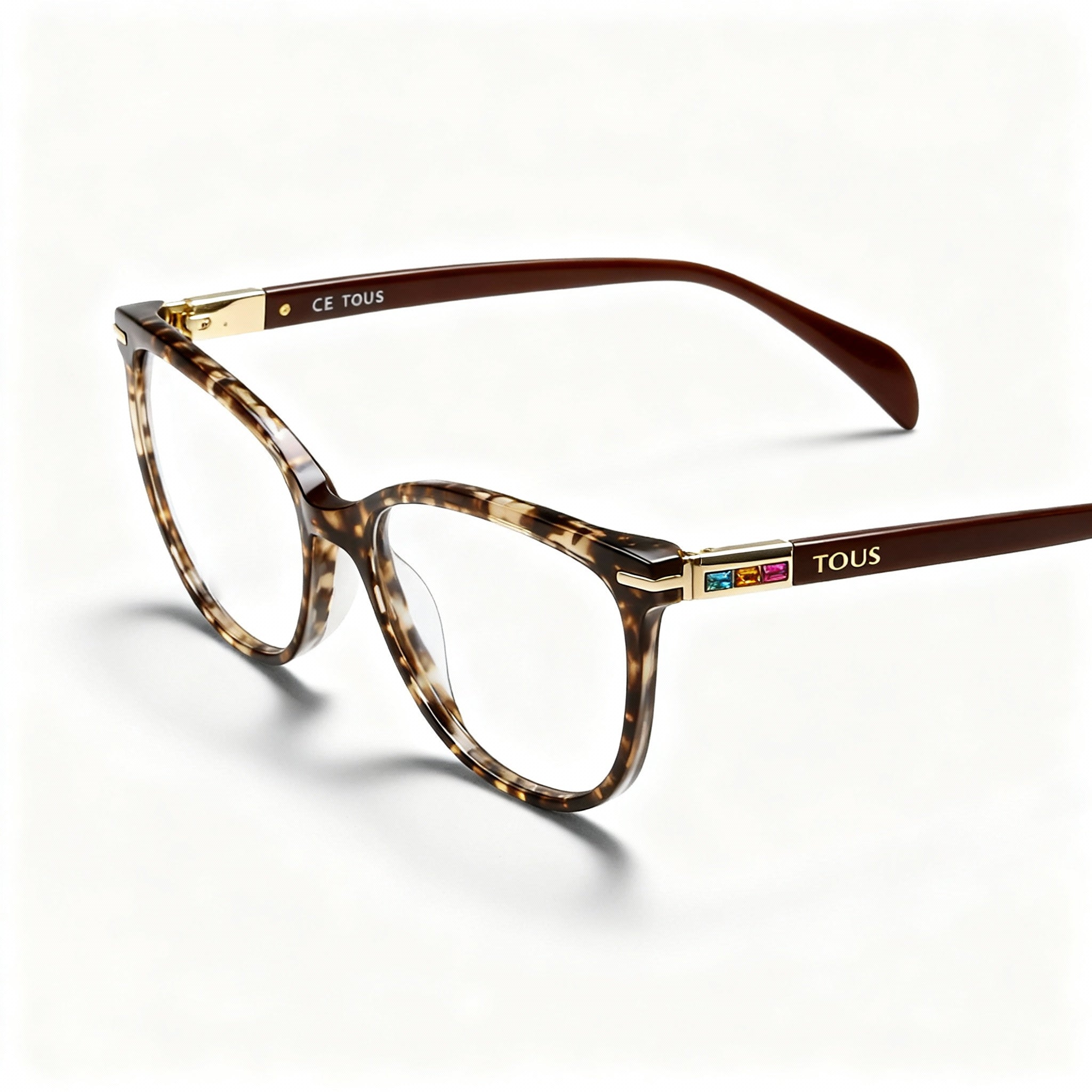 TOUS Classic Women's Acetate Full-Rim Eyeglasses Transparent Brown Havana Size 53-16-135