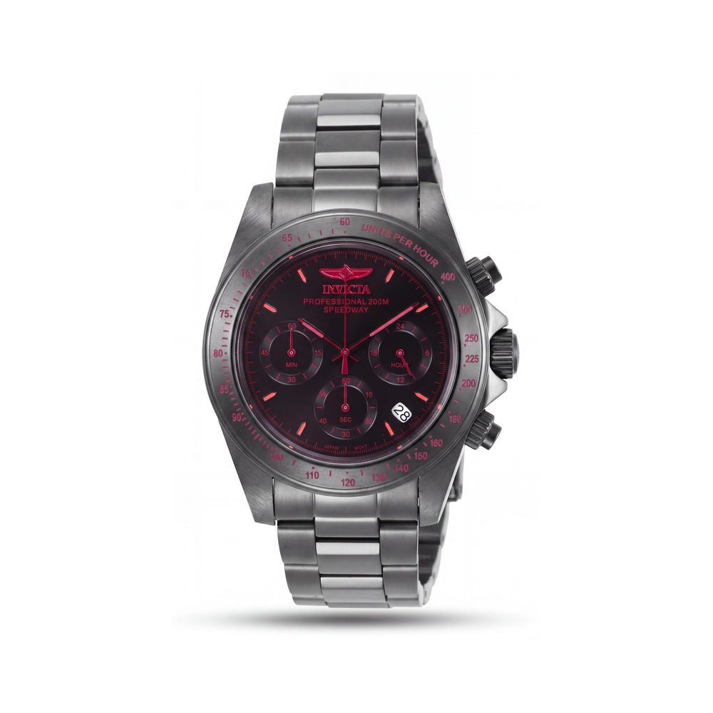 Invicta Speedway Men's Chronograph Quartz Stainless Steel Watch 39.5mm Black Dial with Black & Red Bezel