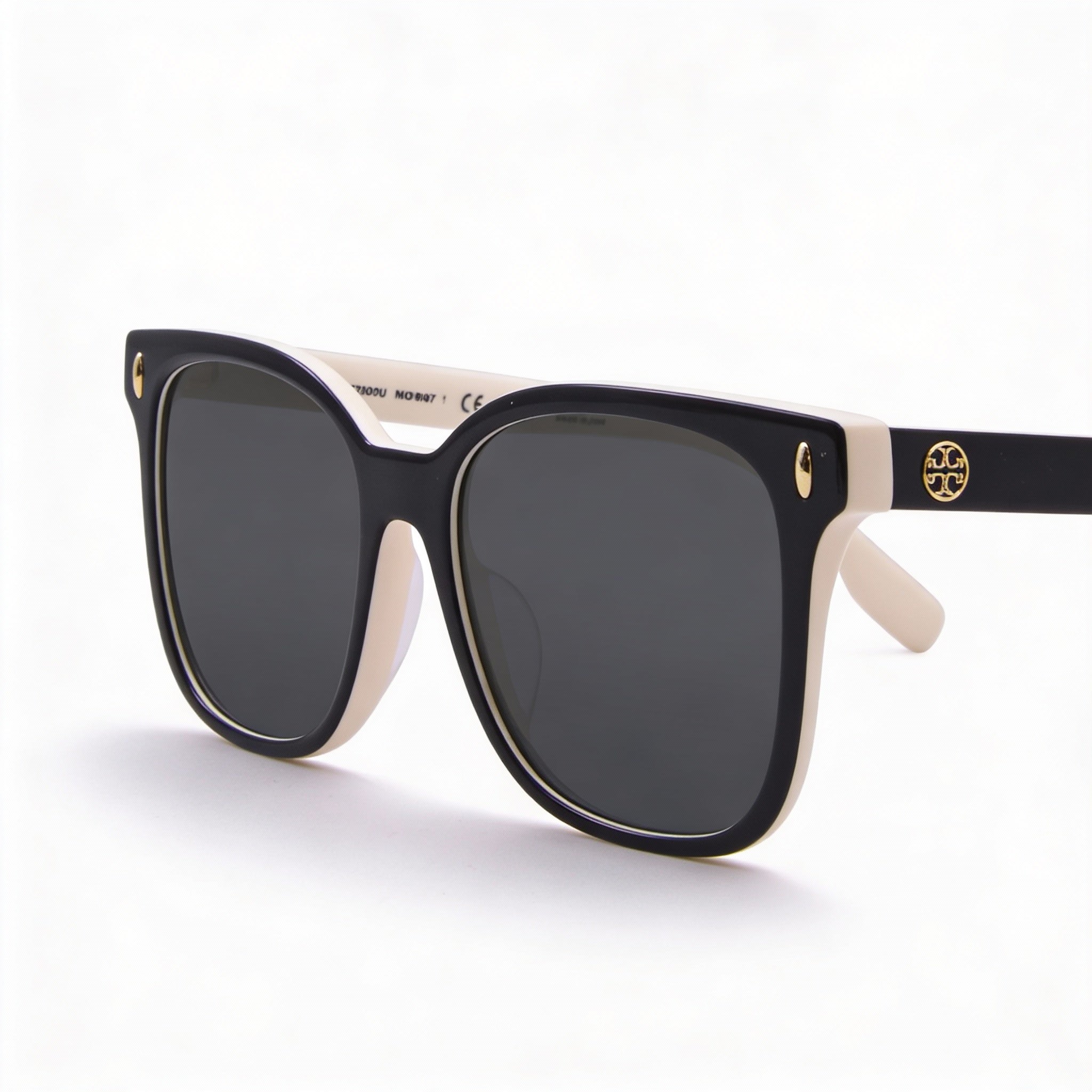 Tory Burch Classic TY7203U Women's Plastic Frame Sunglasses with UV Protection in Black, Ivory & Dark Grey, Gray Lenses, 53mm, Photo 1