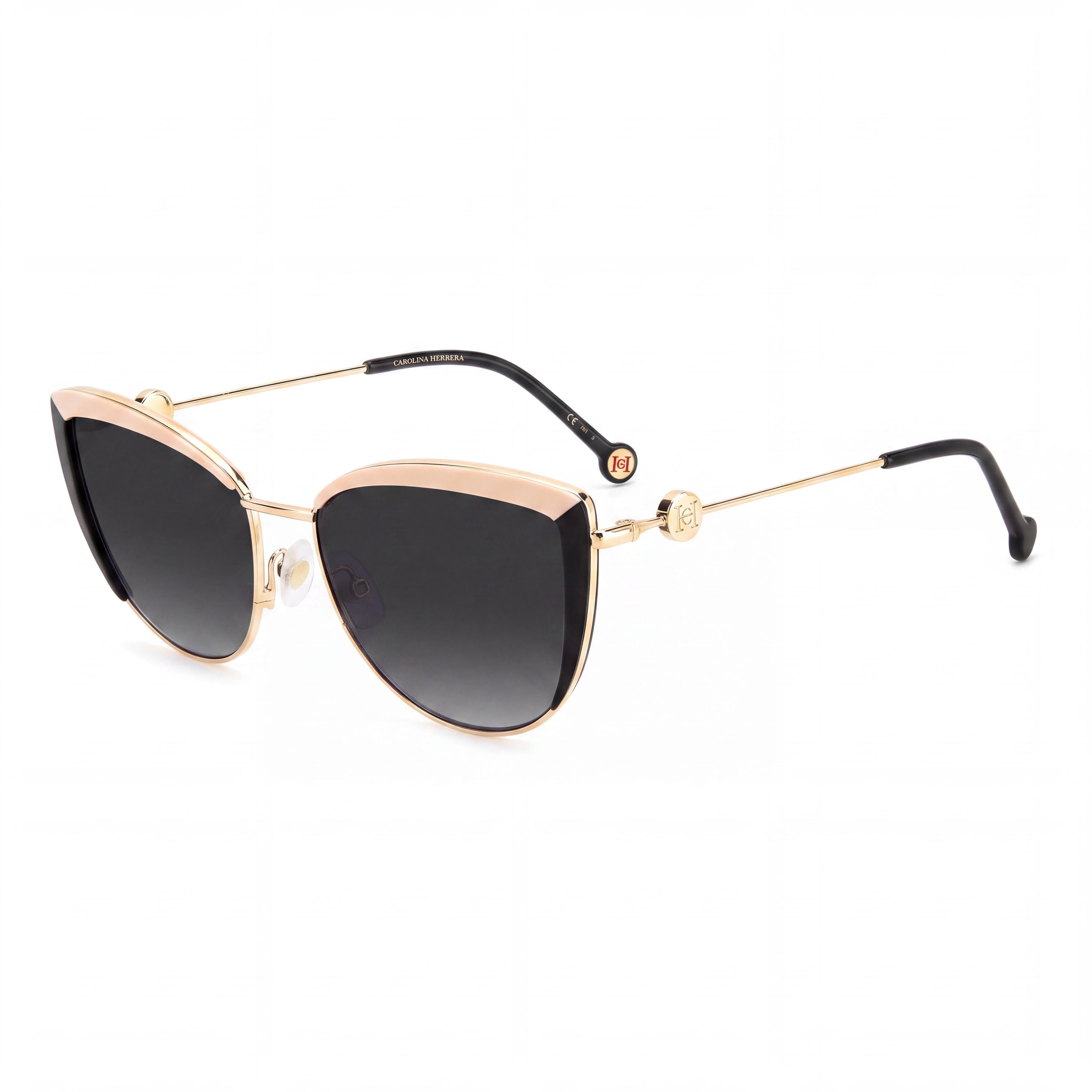 Carolina Herrera HER 0112/S Gafas de Sol Clásicas de Acero Inoxidable para Mujer Marco Dorado y Negro Lente UV Gris Oscuro Degradado 58mm, Photo 1