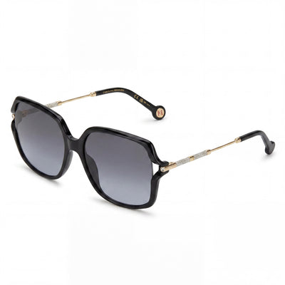 Carolina Herrera Gafas de sol casuales para mujer con montura de plástico negra y lentes con protección UV de color gris oscuro de 58 mm