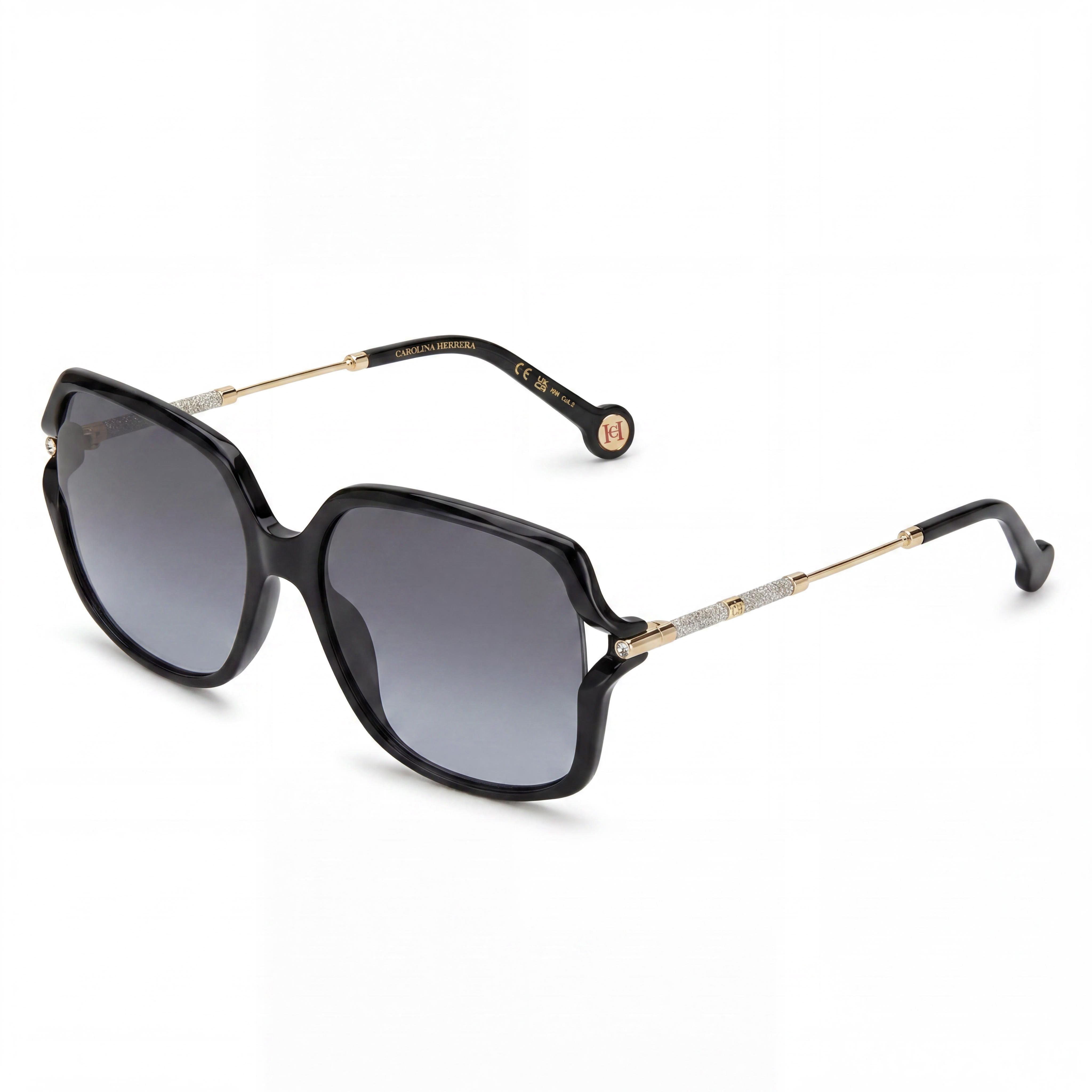 Carolina Herrera Gafas de sol casuales para mujer con montura de plástico negra y lentes con protección UV de color gris oscuro de 58 mm, Photo 1