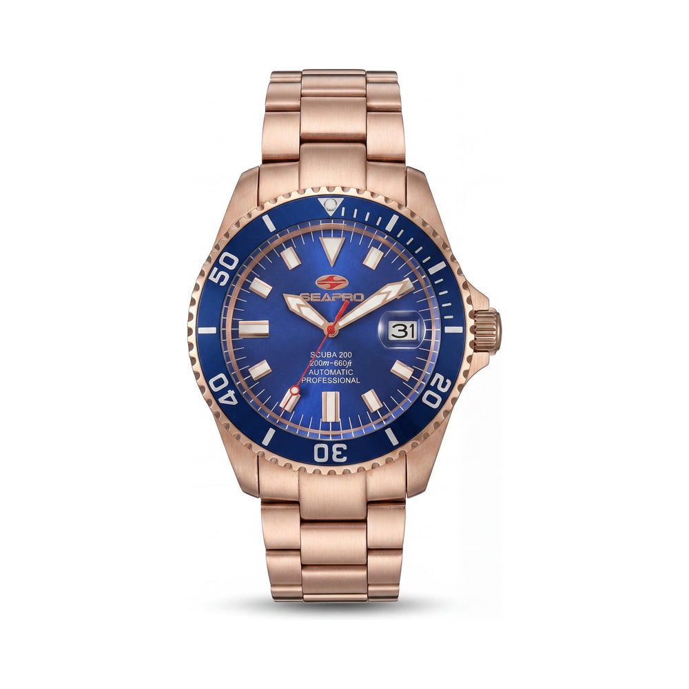 Reloj automático Seapro para hombre con esfera azul, fecha, cristal mineral resistente a arañazos y resistencia al agua de 200 m.