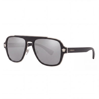Gafas de sol Versace VE2199 unisex con montura compuesta negra/gris oscuro, lentes polarizadas grises degradadas antirreflejo UV de 56 mm