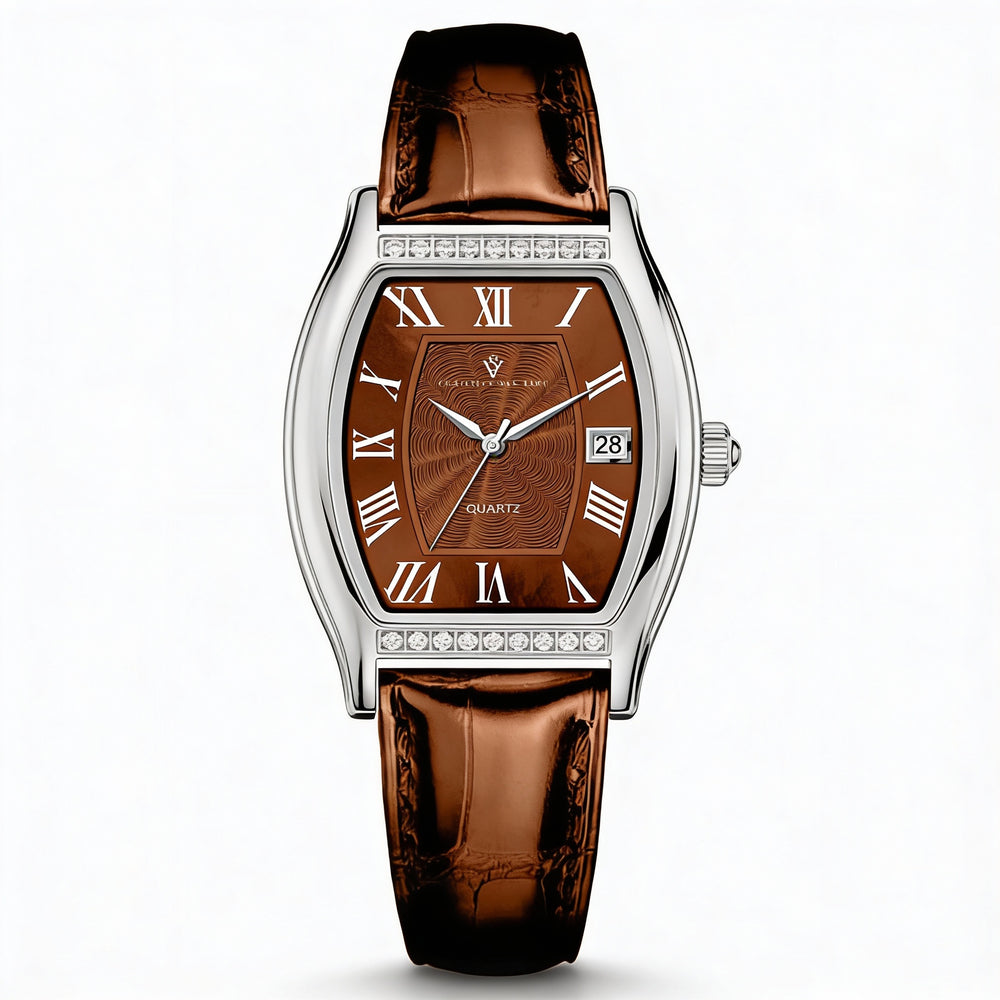 Christian Van Sant Modern Women's Brown Dial Quartz Stainless Steel Leather Strap Water Resistant Watch