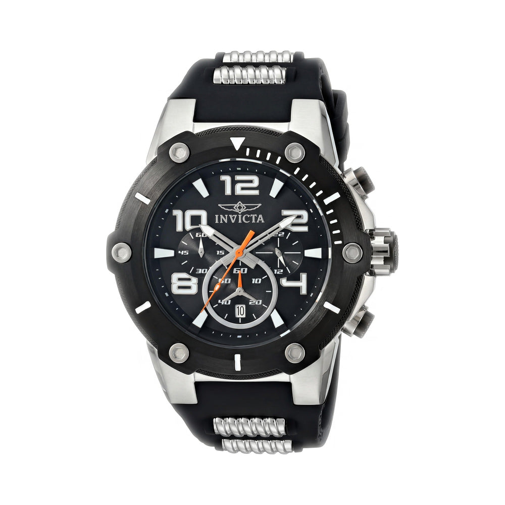 Reloj cronógrafo Invicta Speedway para hombre, caja de acero inoxidable negra de dos tonos, esfera negra y correa de acero inoxidable y caucho, 51 mm.