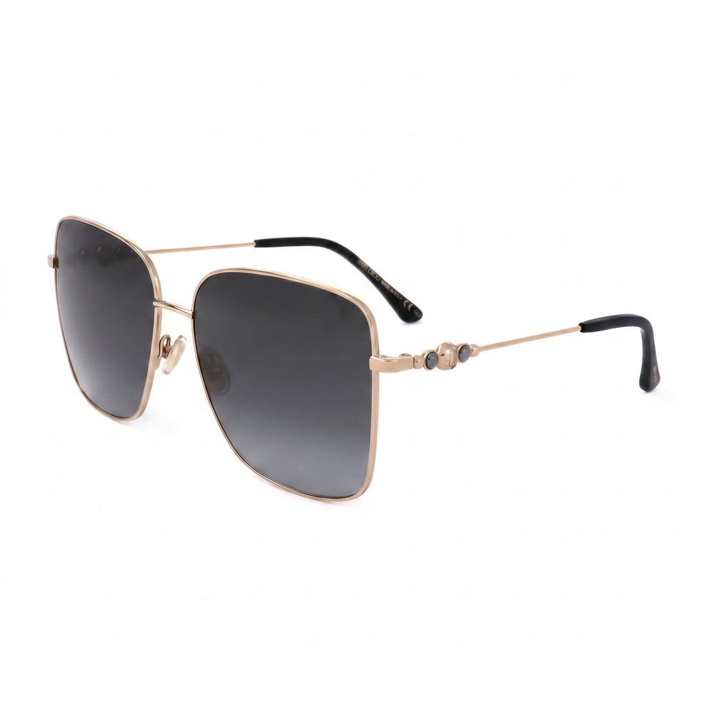 JIMMY CHOO Hester/S Gafas de sol cuadradas de acero inoxidable negro y dorado para mujer con protección UV del 100% y lentes degradadas grises de 59 mm