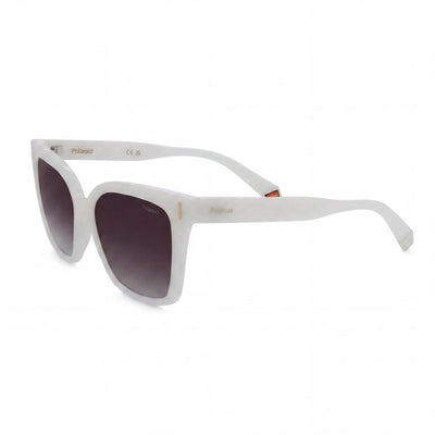 Gafas de sol Polaroid Modern Sport para mujer, con protección UV, lentes marrones y montura de policarbonato blanco, 54 mm