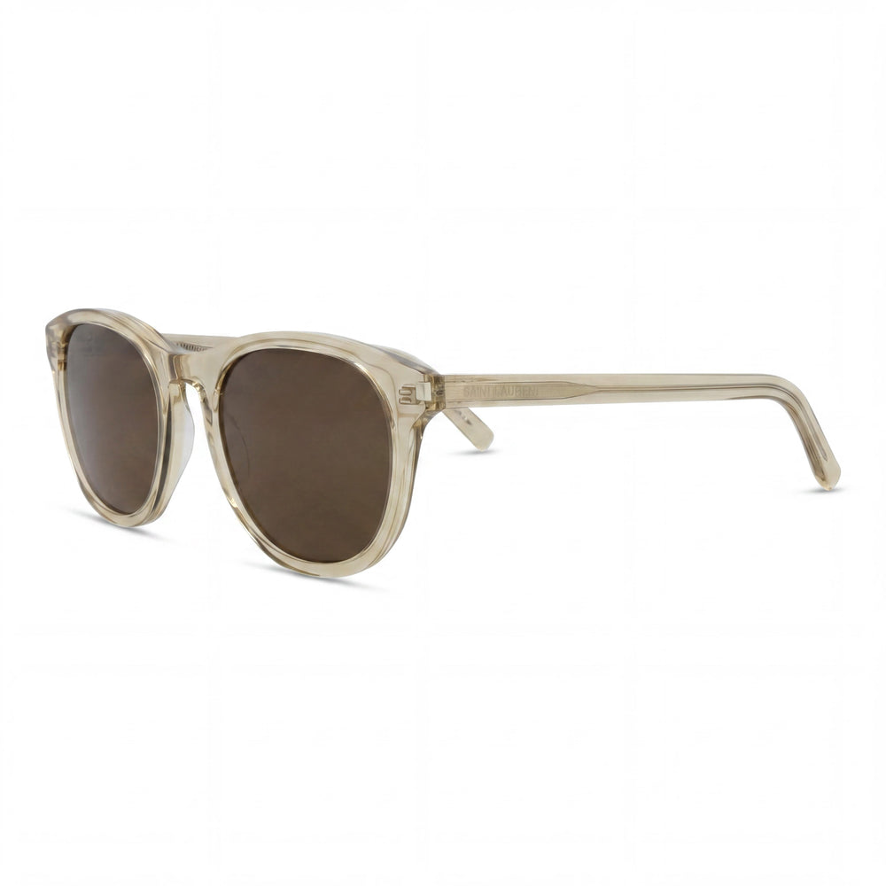 Gafas de sol unisex Saint Laurent redondas/ovaladas con montura de plástico amarilla y marrón (53-21-145 mm)