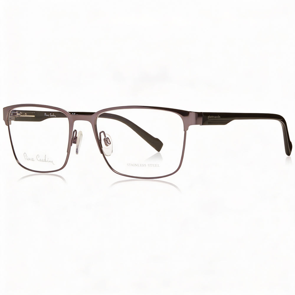 Gafas Pierre Cardin unisex con montura de acero de aleación, acabado en rutenio oscuro y lentes de policarbonato de 56 mm