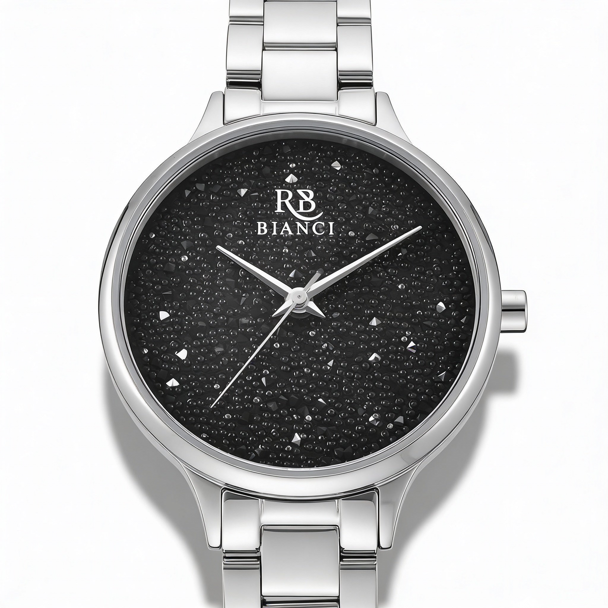 Reloj casual Roberto Bianci para mujer de acero inoxidable negro con esfera adornada con cristales negros, Photo 1
