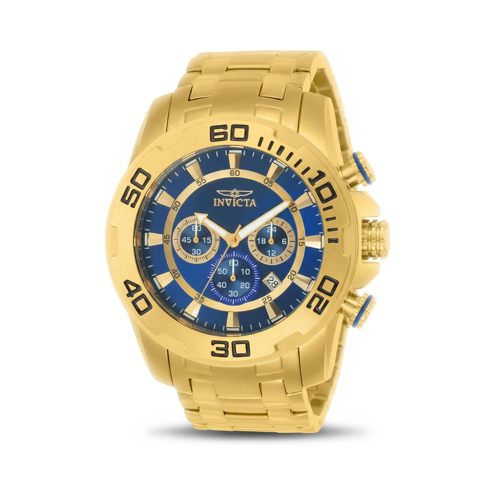 Invicta Men's Diver Chronograph Watch, Gold Tone Stainless Steel, Blue Dial, Date & GMT Function, 50mm