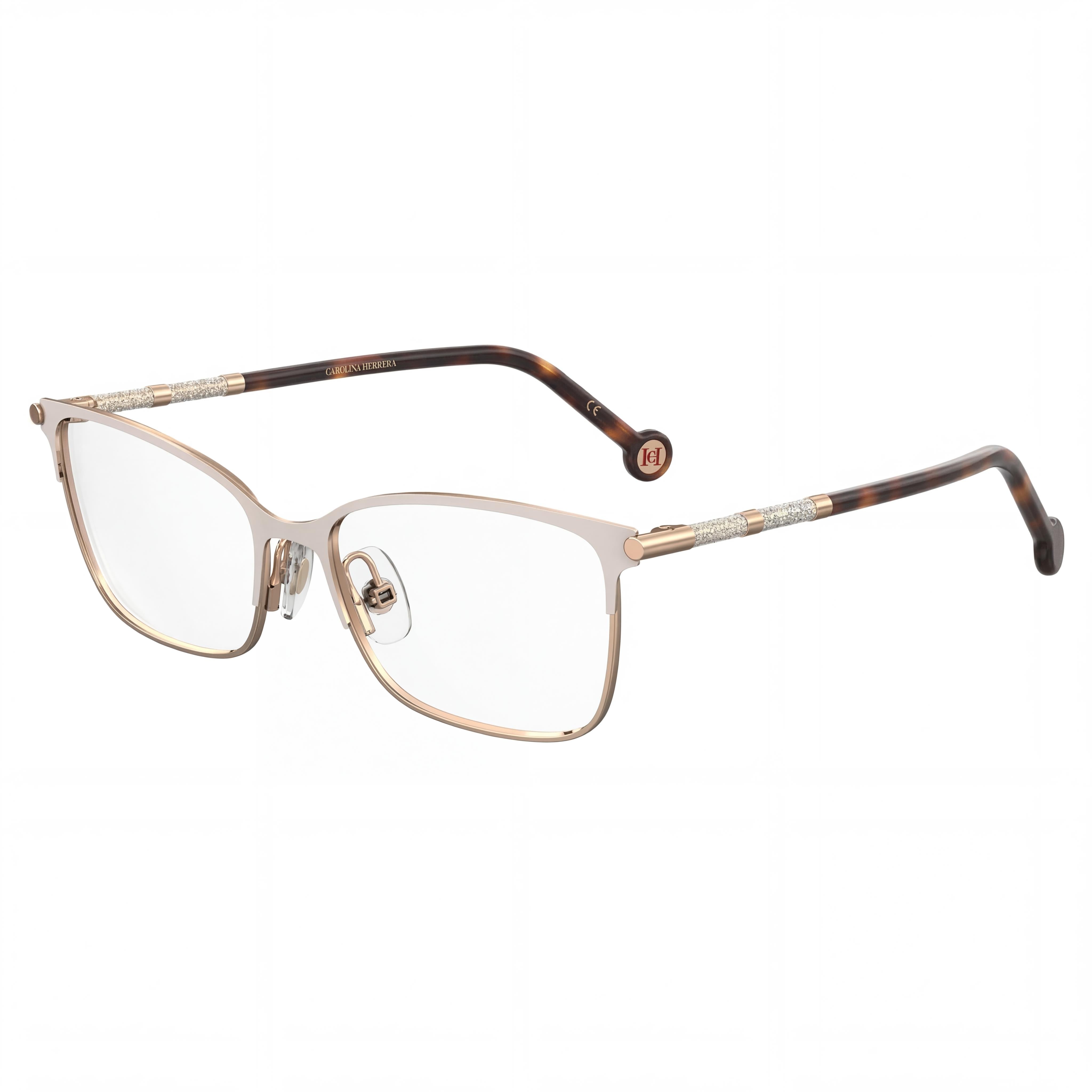 Carolina Herrera Classic Eyeglasses for Women, featuring Gold Pink Metal Frame and 54mm Lens Width, Photo 1