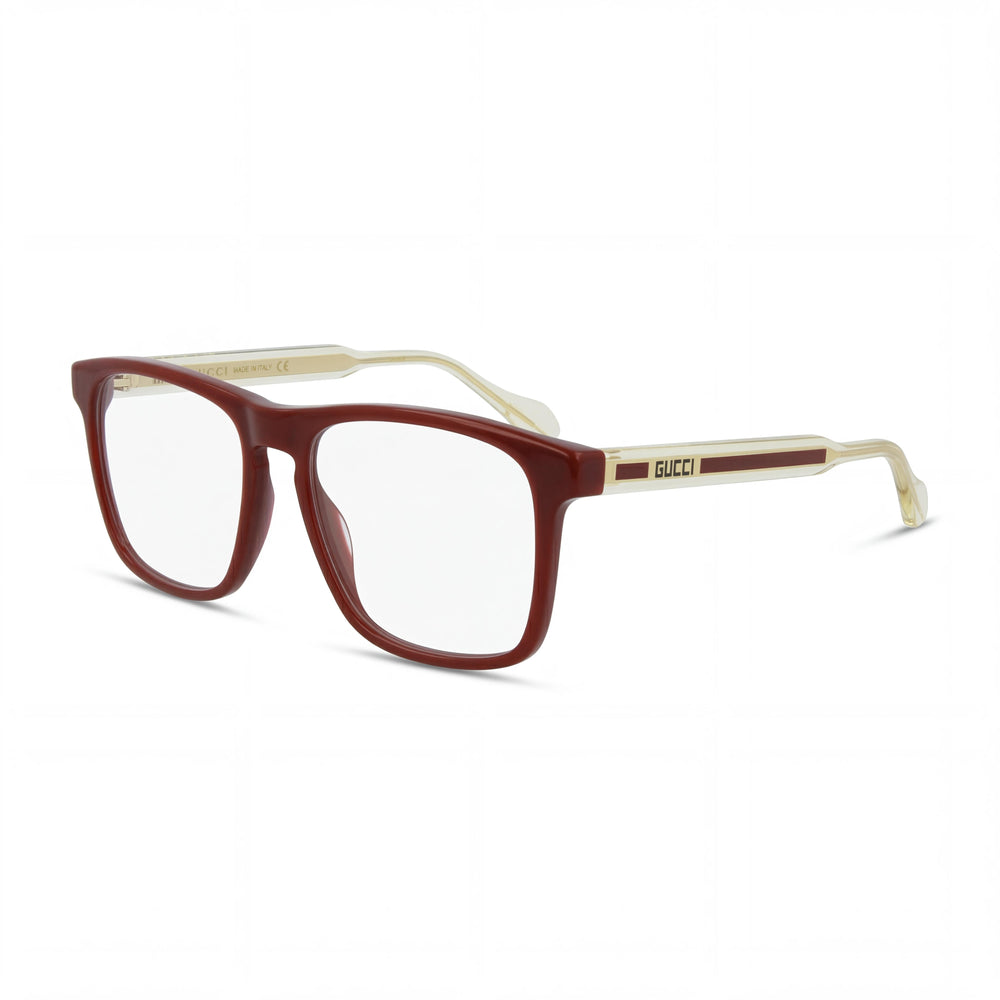 Gafas unisex Gucci GG0561O cuadradas/rectangulares, montura completa de plástico transparente color burdeos, 54 mm