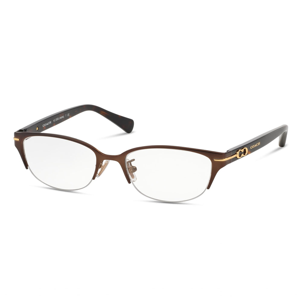 COACH Hc 5058 Women's Semi-Rim Rectangle Satin Dark Brown Dark Tortoise Composite Eyeglasses 49mm