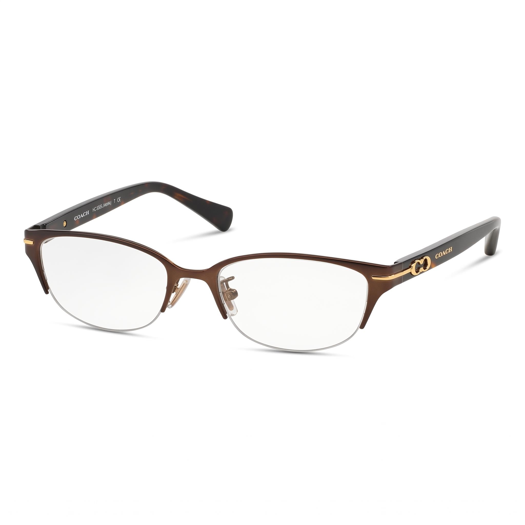 COACH Hc 5058 Women's Semi-Rim Rectangle Satin Dark Brown Dark Tortoise Composite Eyeglasses 49mm, Photo 1