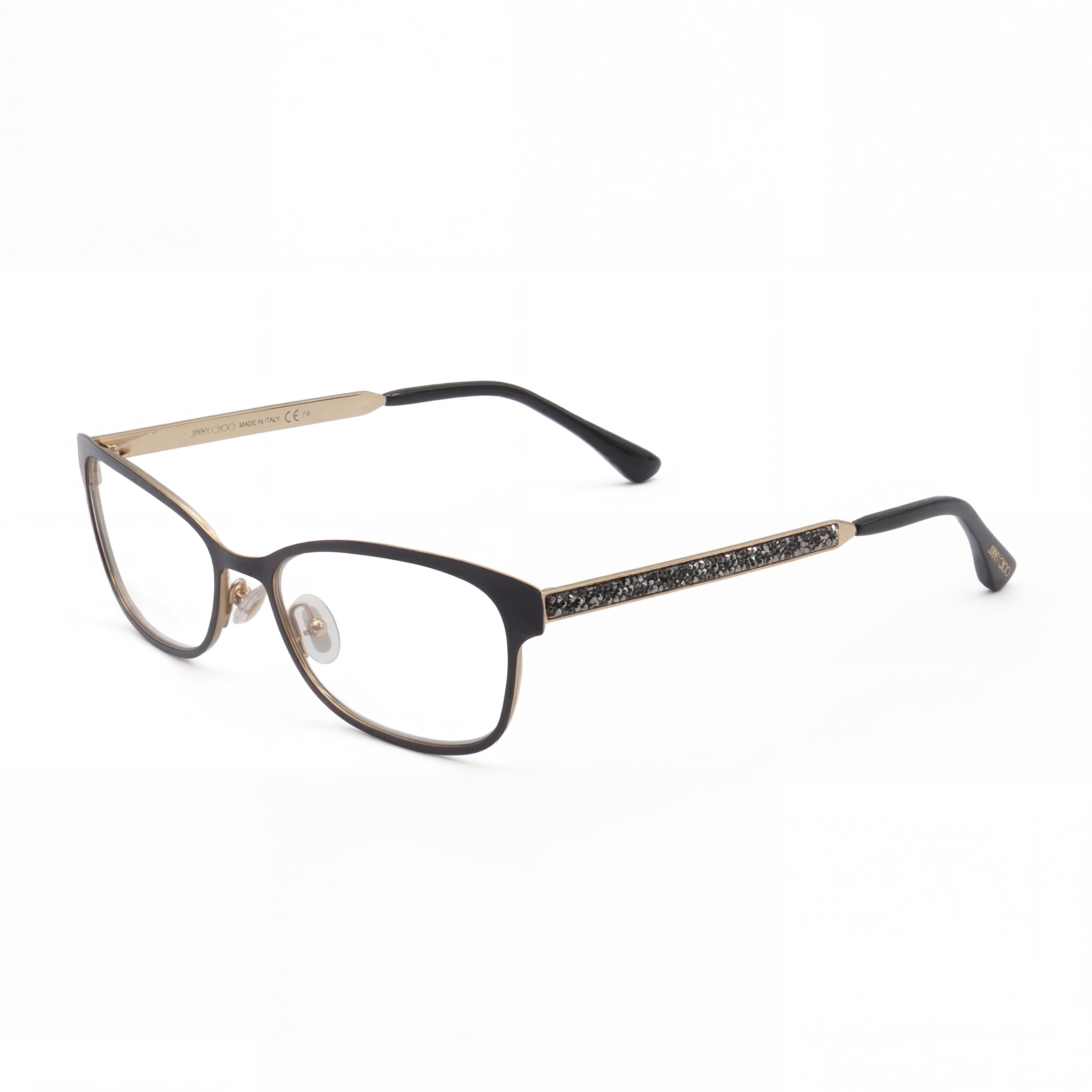 Jimmy Choo Fashion Glasses Women's Rectangular Matte Black Metal with Swarovski Crystal 54-16-145mm, Photo 1