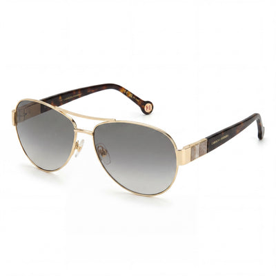 Gafas de sol unisex Carolina Herrera Classic con montura de metal oro rosa, cristal marrón degradado y protección UV, 59 mm