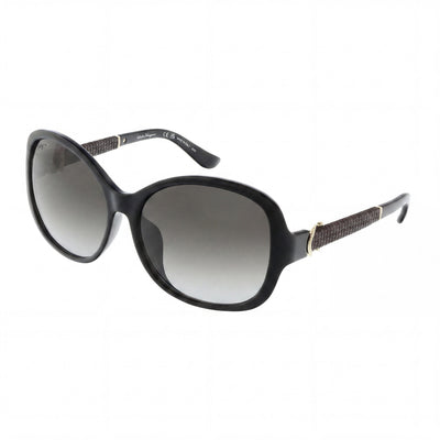 Ferragamo Oval Gradient Black Grey Women's Plastic Frame Black Grey Gradient Grey Gradient Lens UV Protected Sunglasses 59mm
