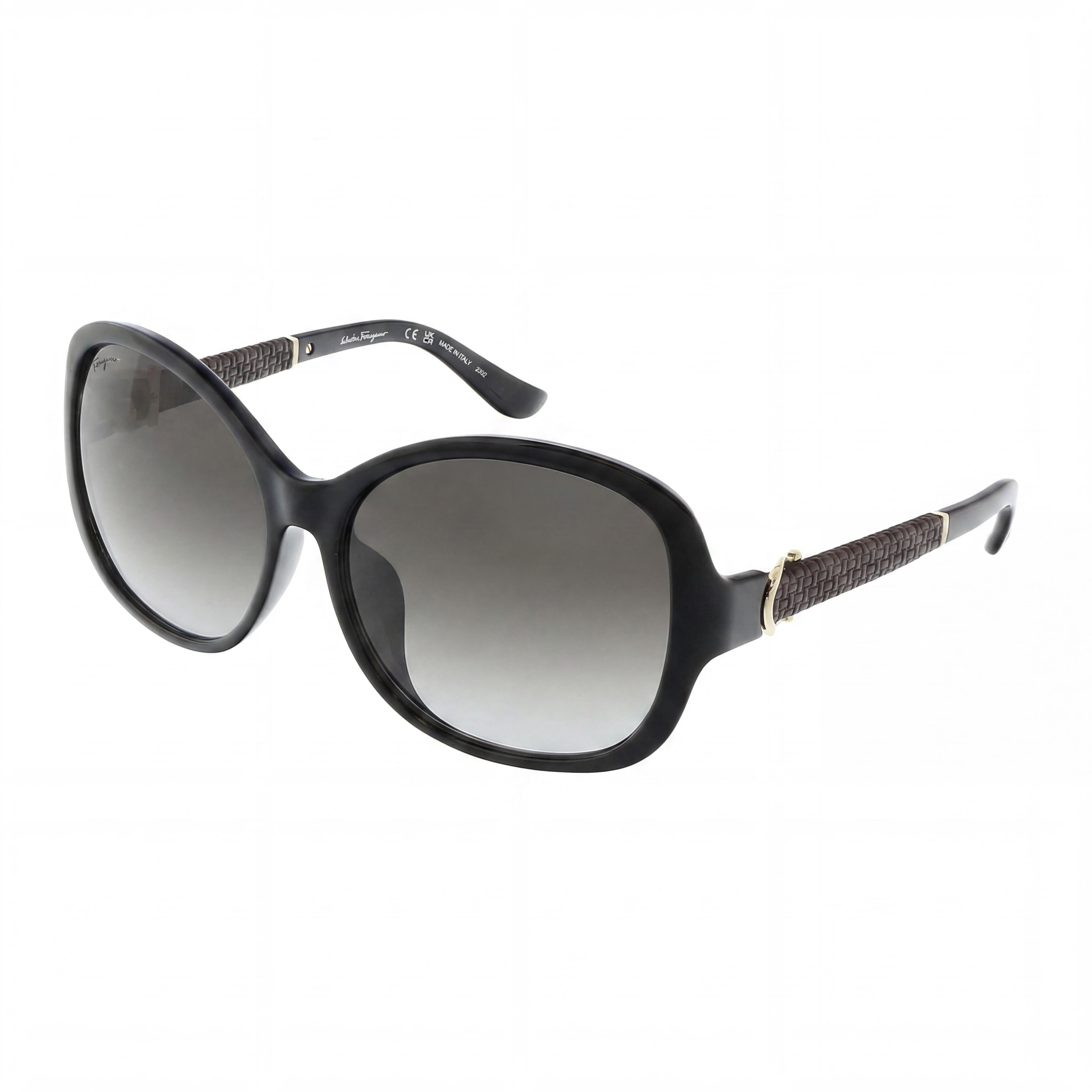 Ferragamo Oval Gradient Black Grey Women's Plastic Frame Black Grey Gradient Grey Gradient Lens UV Protected Sunglasses 59mm, Photo 1