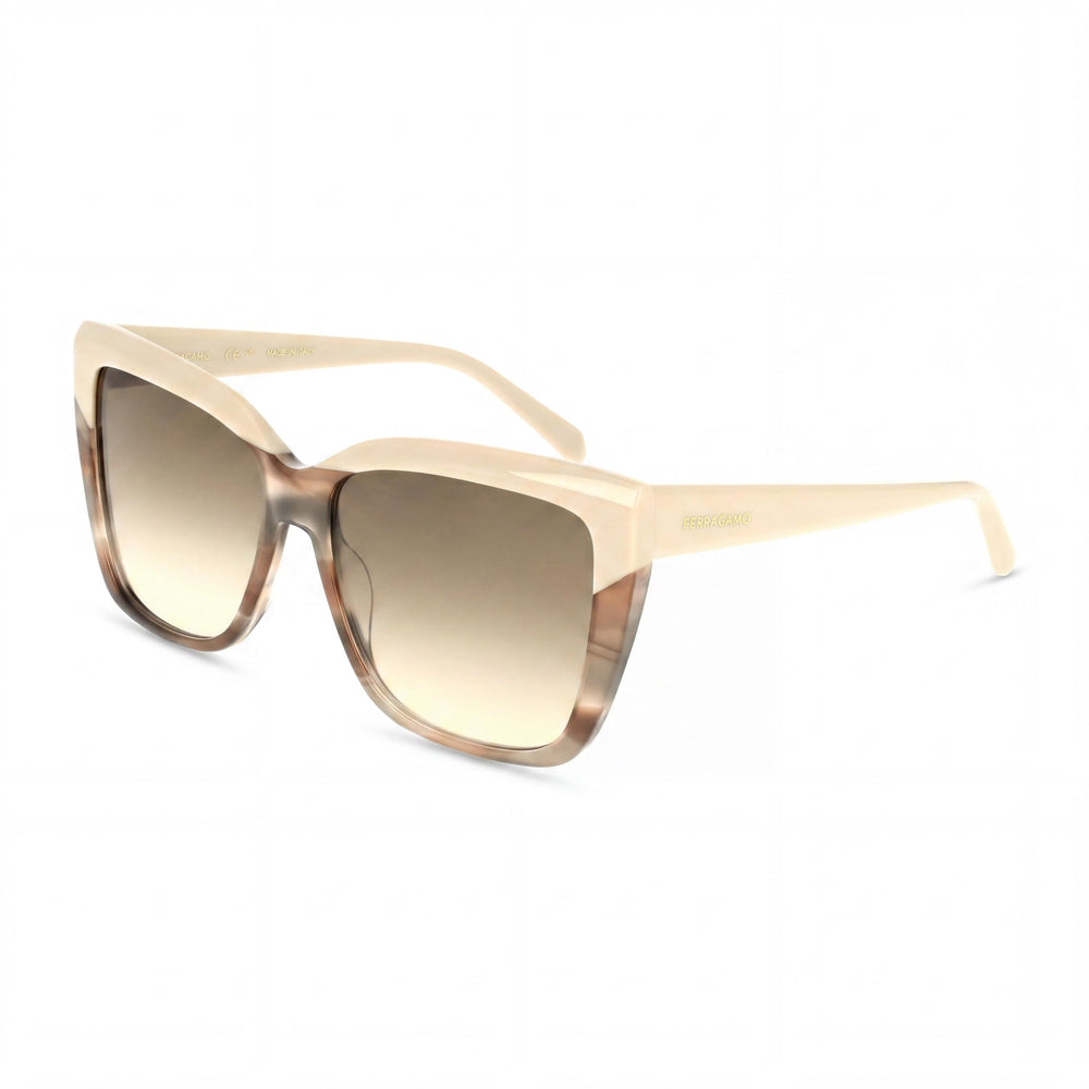 Ferragamo Sf1102s Women's Lightweight Acetate Sunglasses in Beige Striped Tortoise with UV 400 Protection, 58mm