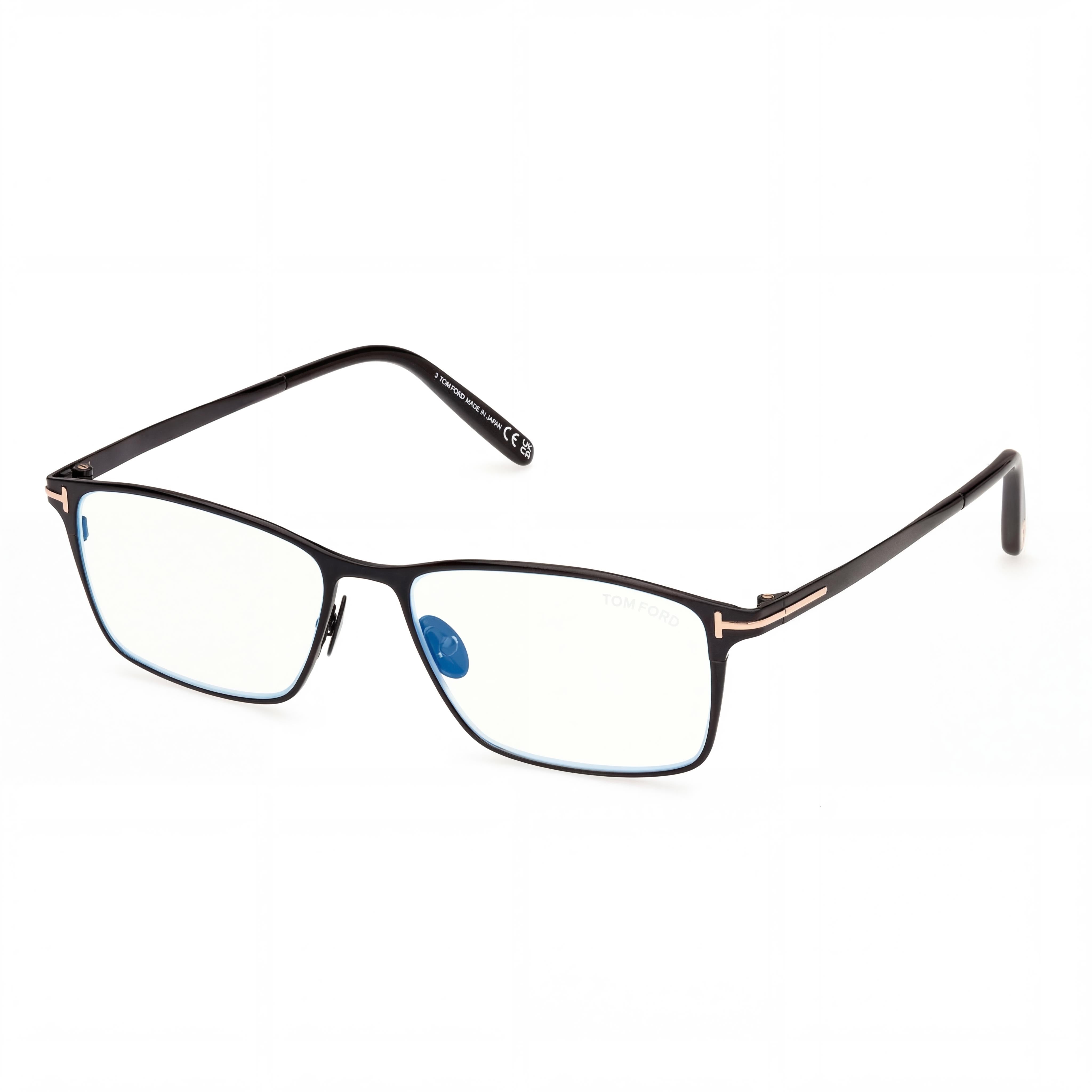 Tom Ford FT5935-B Gafas rectangulares de titanio con bloqueo de luz azul para hombre Montura negra brillante 54 mm, Photo 1
