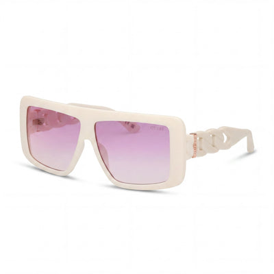 GUESS Classic Women's White Injected Shield Sunglasses, Violet Lenses, 60-10-130