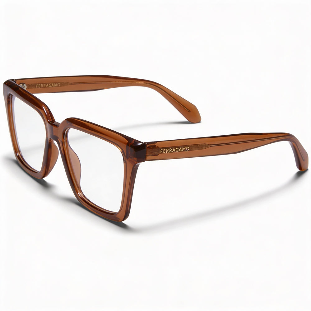 Salvatore Ferragamo Sf2985 Unisex Transparent Caramel Acetate Optical Frames, 52mm, Clear Demo Lenses, Rx-Ready