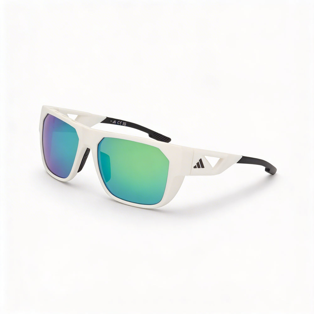 Adidas Comtemporary Men's Matte White Plastic Frame Green Mirror Lenses UV Protection Sunglasses 57mm