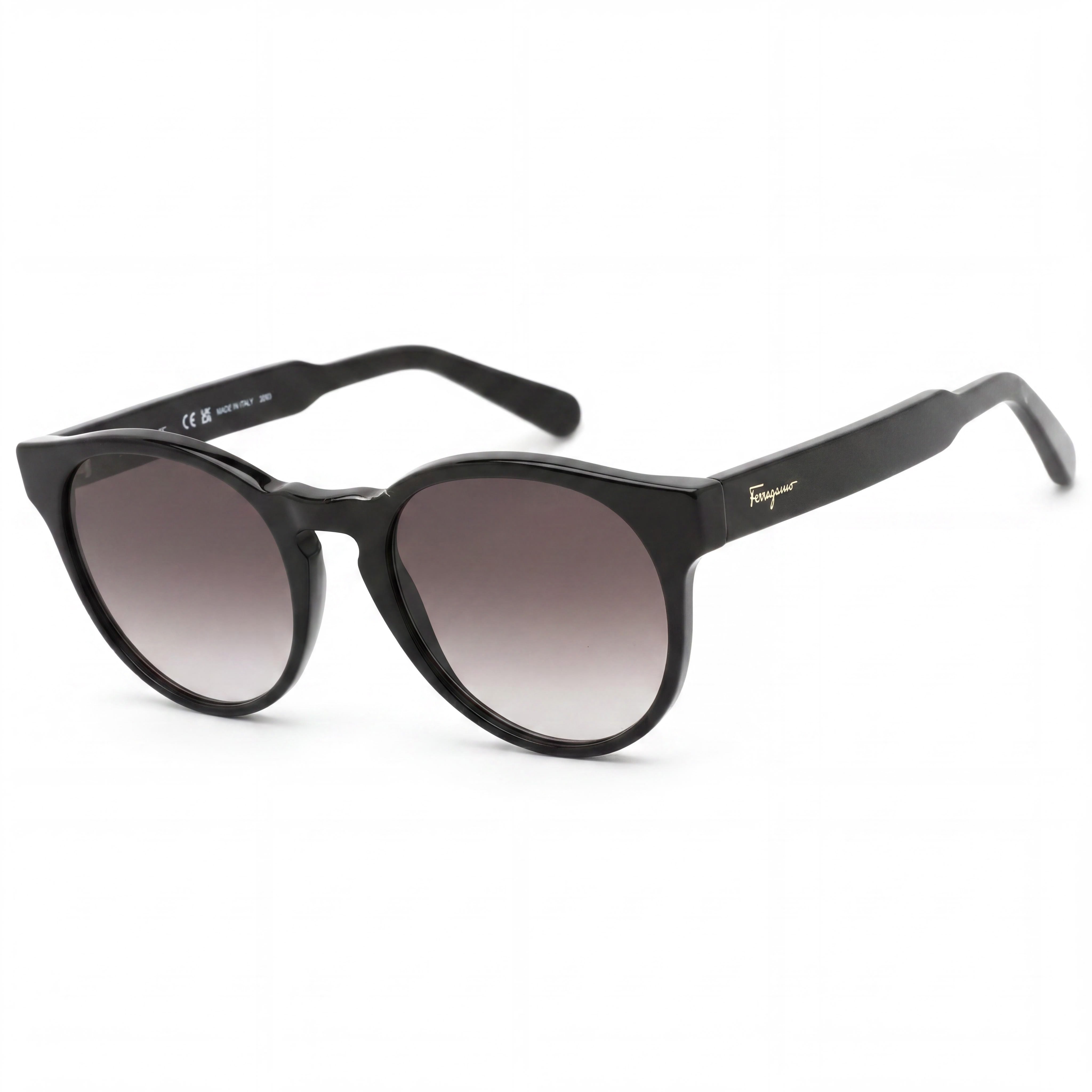 Gafas de sol redondas retro de plástico negro con lentes grises degradadas para mujer Ferragamo SF1068S 52 mm, Photo 1