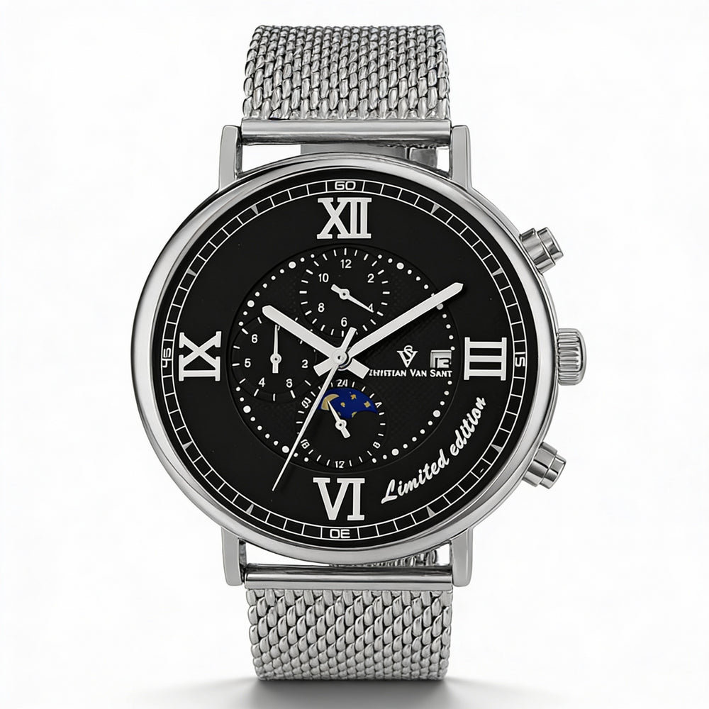 Christian Van Sant Men's Automatic Movement Black Dial Stainless Steel Mesh Bracelet Water Resistant Watch
