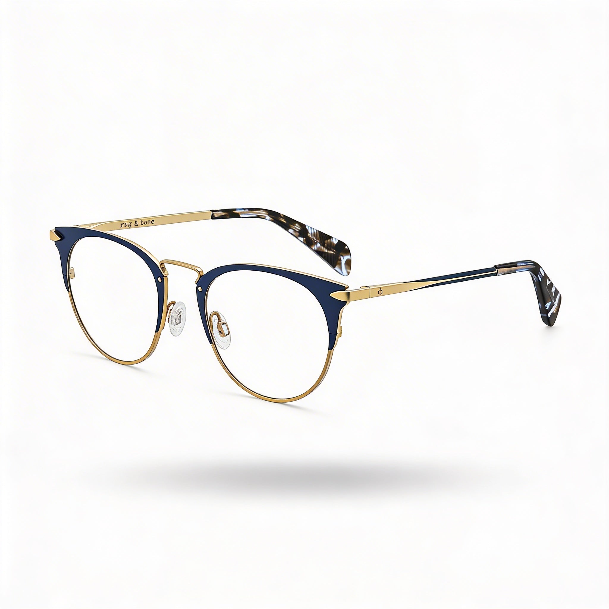 rag & bone Rnb 3016 Women's Blue Gold Metal Full Rim Oval Eyeglasses with Clear Lenses 49mm, Photo 1