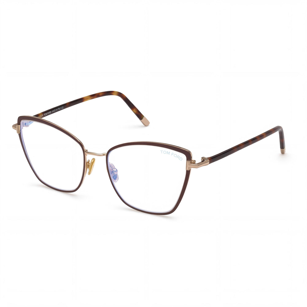 Tom Ford FT5740-B Women's Dark Brown Gold Metal Cat Eye Blue-Light Blocking Eyeglasses 54mm
