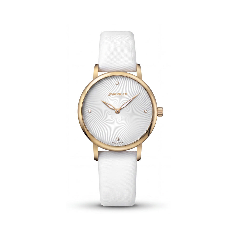Wenger Urban Donnissima Women's Gold-Tone Stainless Steel White Leather Water Resistant Watch 35mm
