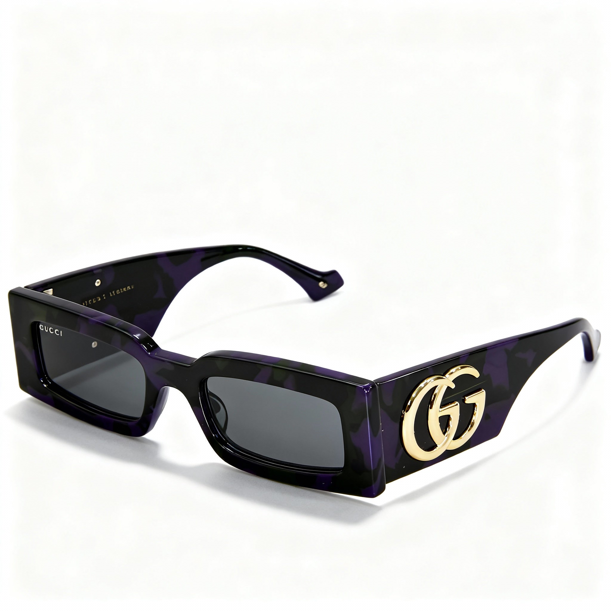 Gucci GG1425S Women's Rectangular Acetate Sunglasses, Havana Purple Green, Gray Non-Polarized Lens, 53mm