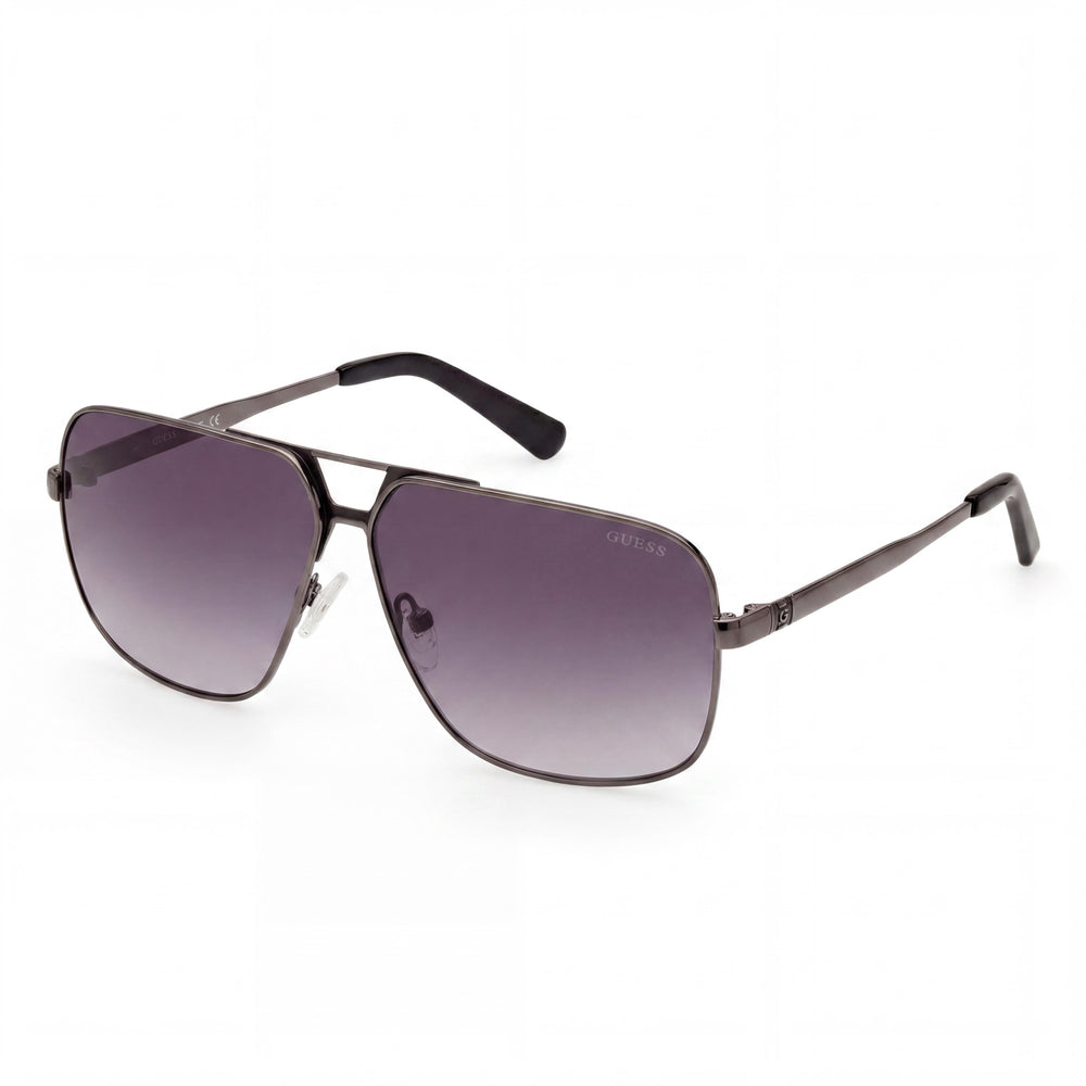 Gafas de sol de aviador GUESS para mujer, montura de metal brillante color plomo, lentes degradadas color humo, ancho de lente 61 mm