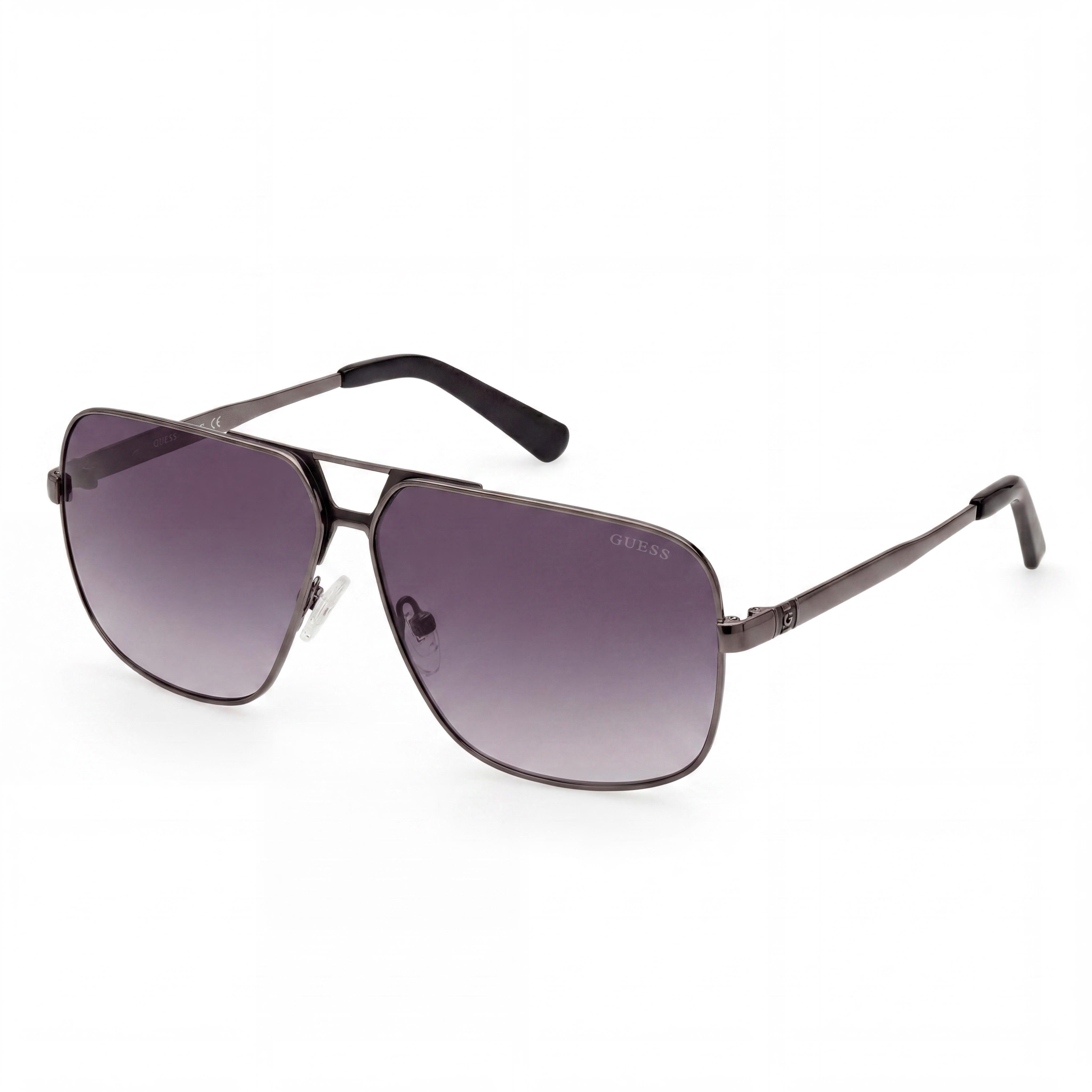 Gafas de sol de aviador GUESS para mujer, montura de metal brillante color plomo, lentes degradadas color humo, ancho de lente 61 mm, Photo 1