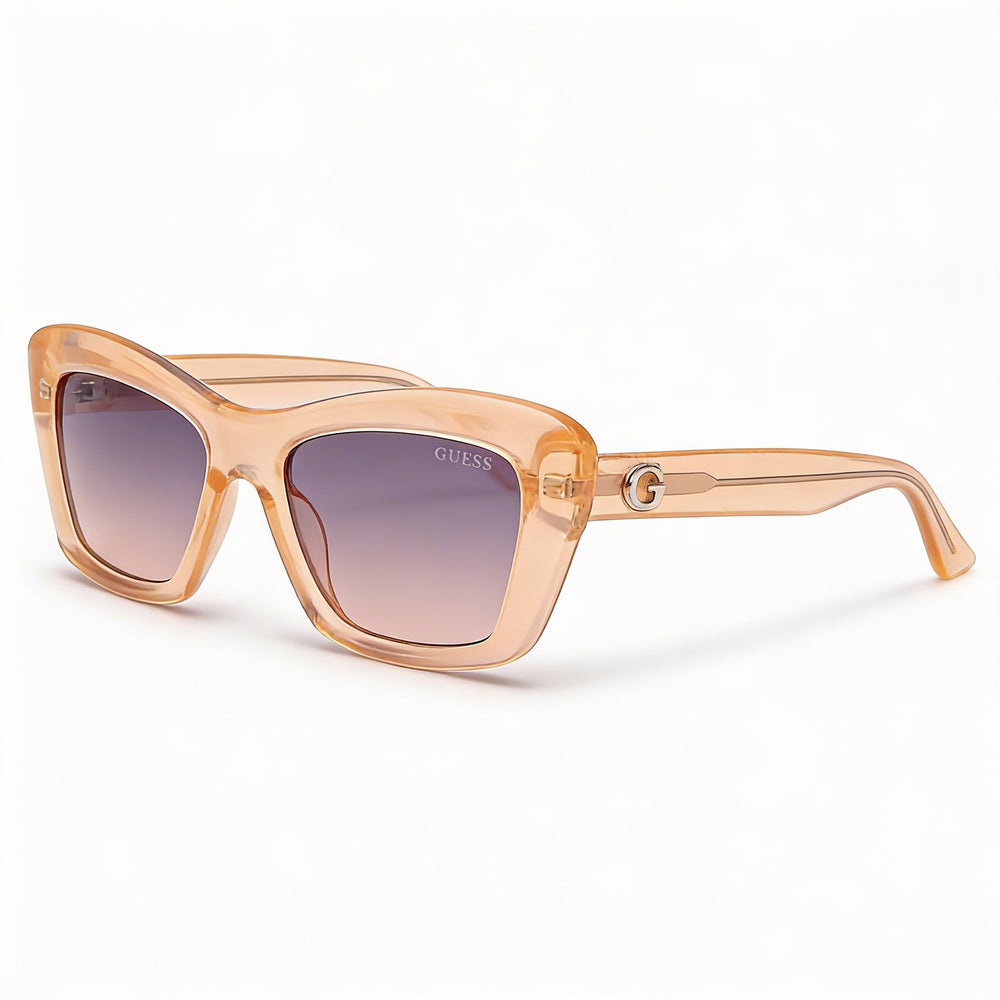 Gafas de sol rectangulares de plástico GUESS para mujer, color naranja claro brillante, lentes violetas espejadas degradadas con protección UV, 52-17-140
